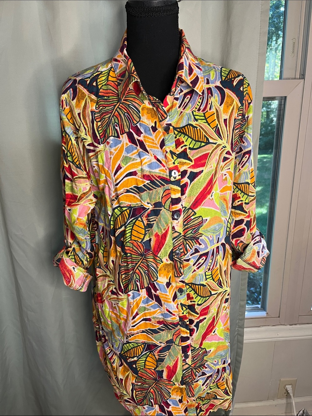 C&C California tropical leaf print shirt dress tunic size medium